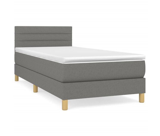 Cama box spring con colchón tela gris oscuro 100x200 cm rayas horizontales