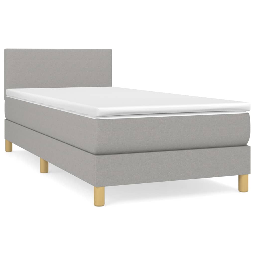 cama box spring con colchon tela gris claro 90x190 cm diseno plano