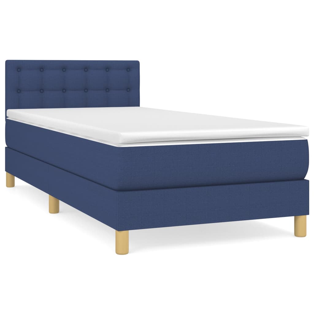 cama box spring con colchon tela azul 100x200 cm botones