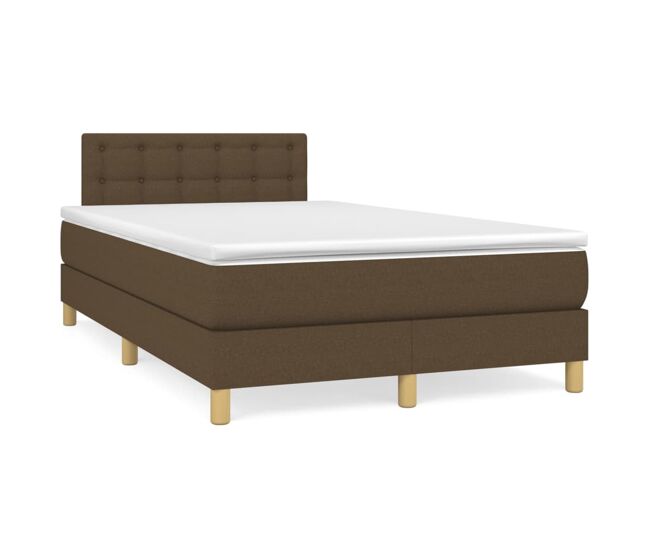 Cama box spring con colchón tela marrón oscuro 120x200 cm botones