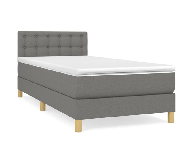 Cama box spring con colchón tela gris oscuro 90x190 cm botones