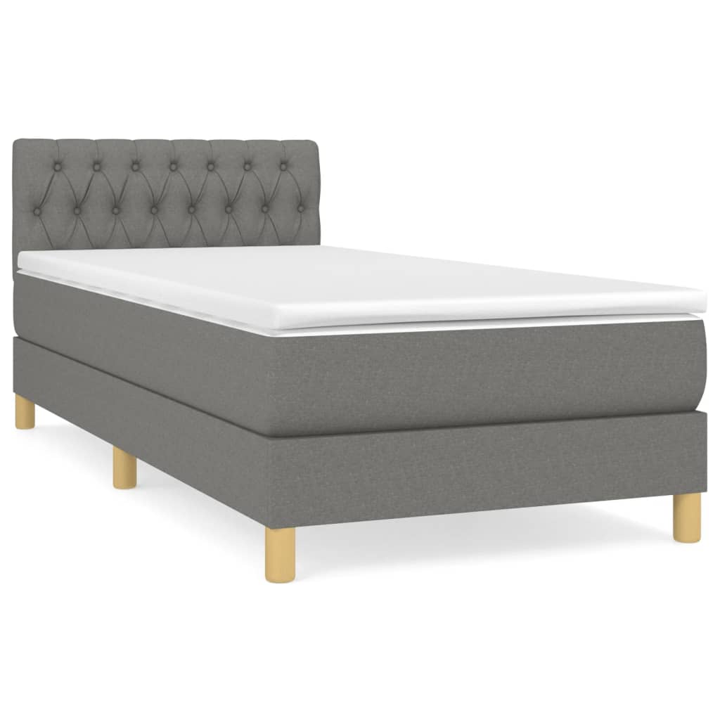 Cama box spring con colchón tela gris oscuro 90x190 cm diseño de botones