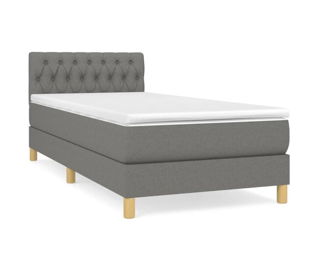Cama box spring con colchón tela gris oscuro 90x190 cm diseño de botones