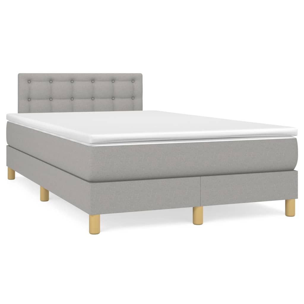Cama box spring con colchón tela gris claro 120x200 cm botones