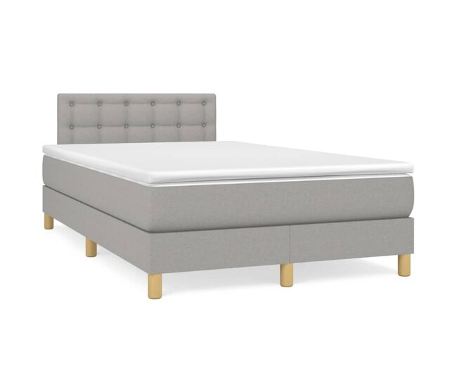 Cama box spring con colchón tela gris claro 120x200 cm botones
