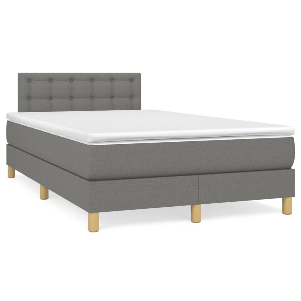 Cama box spring con colchón tela gris oscuro 120x200 cm botones