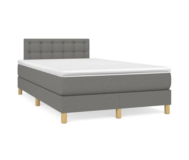 Cama box spring con colchón tela gris oscuro 120x200 cm botones