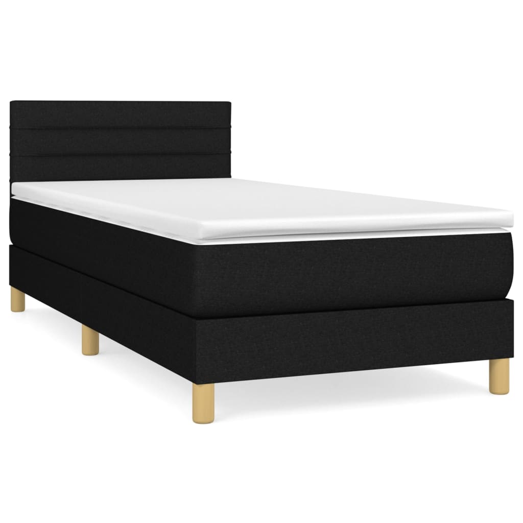 Cama box spring con colchón tela negro 90x190 cm rayas horizontales