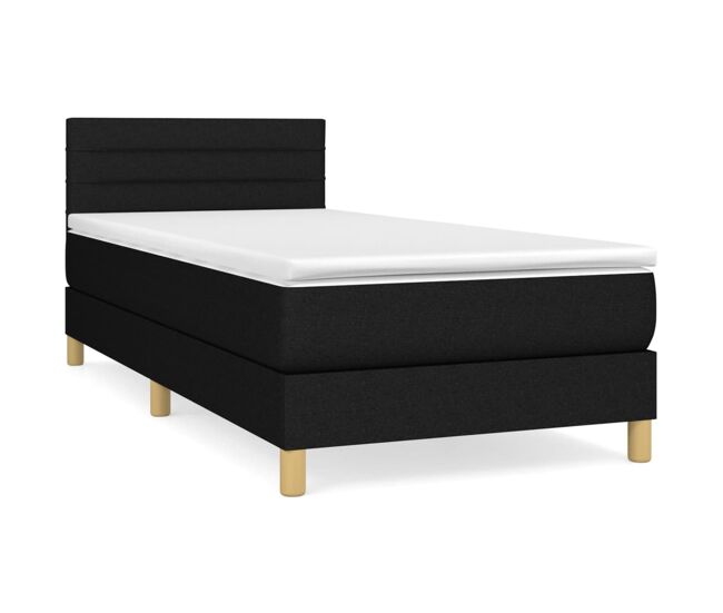 Cama box spring con colchón tela negro 90x190 cm rayas horizontales