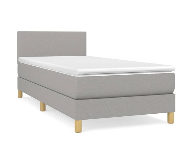Cama box spring con colchón tela gris claro 80x200 cm diseño plano