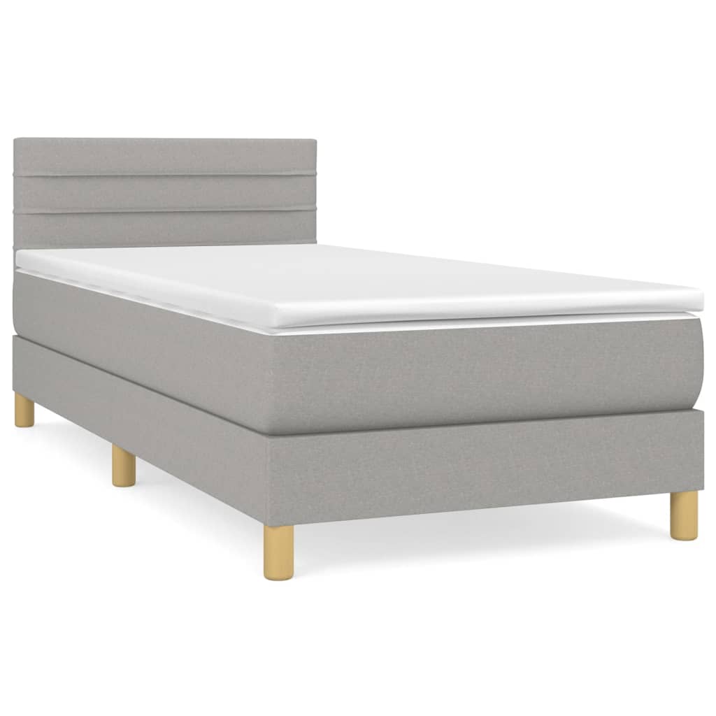 Cama box spring con colchón tela gris claro 90x190 cm rayas horizontales