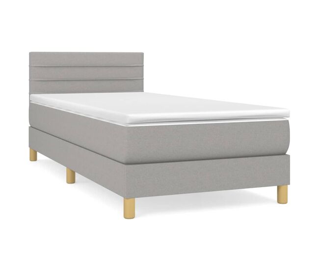 Cama box spring con colchón tela gris claro 90x190 cm rayas horizontales