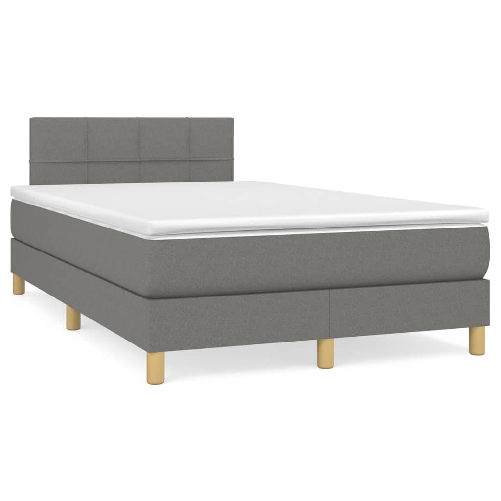 Cama box spring con colchón tela gris oscuro 120x200 cm bloques con cuadros