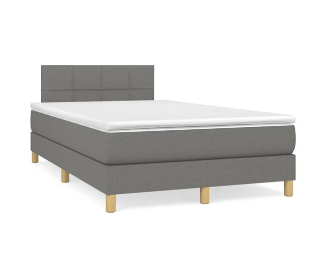 Cama box spring con colchón tela gris oscuro 120x200 cm bloques con cuadros