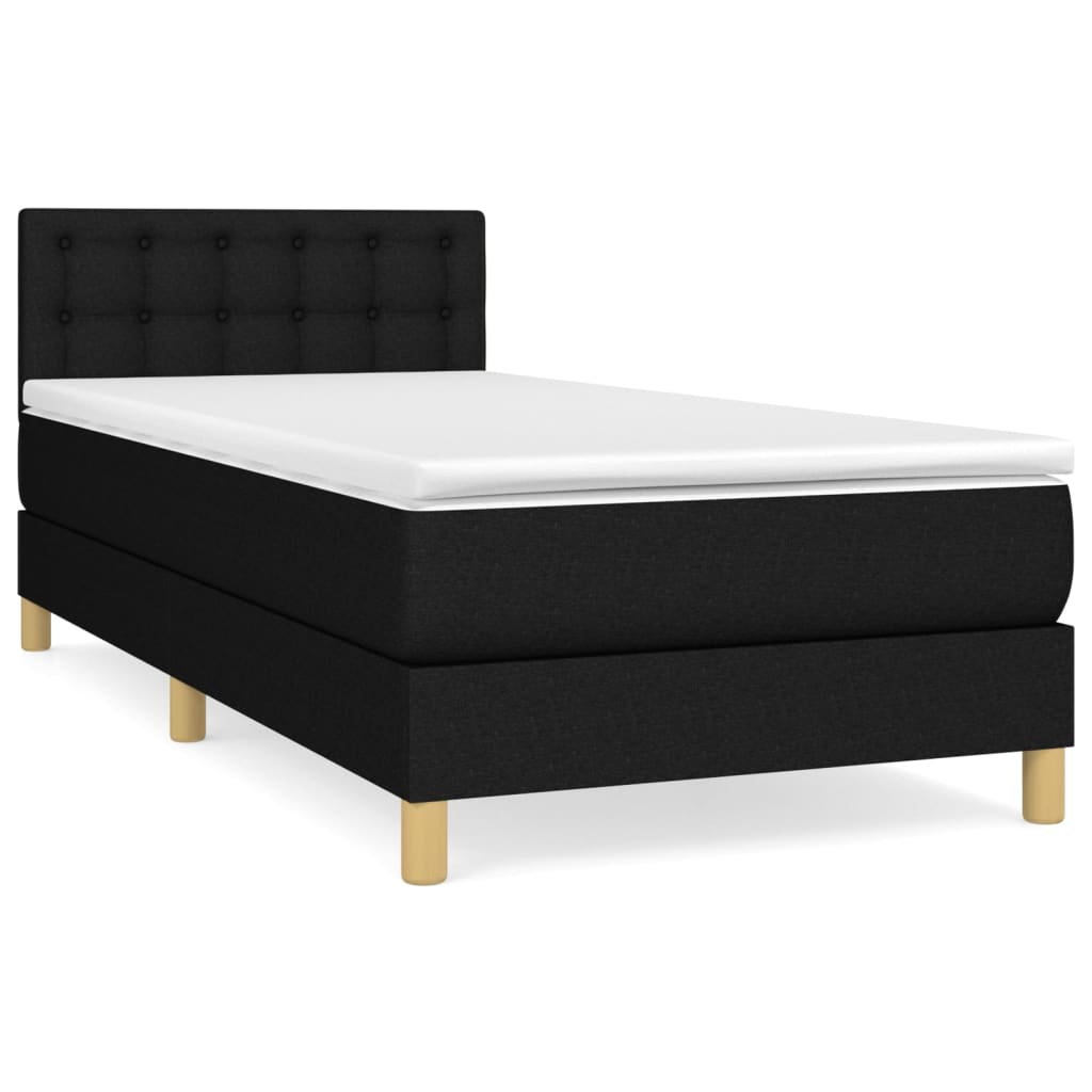 Cama box spring con colchón tela negro 80x200 cm botones