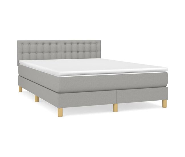 Cama box spring con colchón tela gris claro 140x190 cm botones