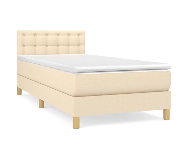 Cama box spring con colchón tela color crema 100x200 cm botones