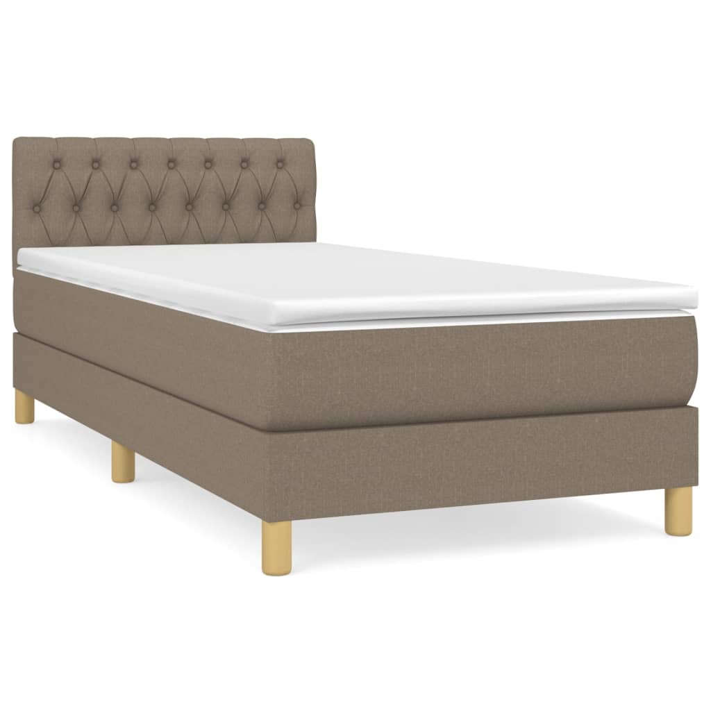 cama box spring con colchon tela gris taupe 100x200 cm diseno de botones