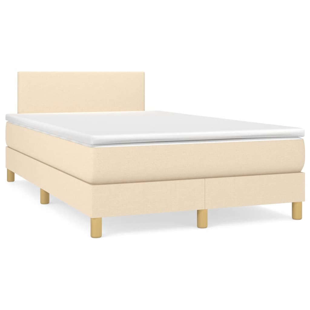 cama box spring con colchon tela color crema 120x200 cm diseno plano