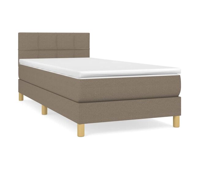Cama box spring con colchón tela gris taupe 100x200 cm bloques con cuadros