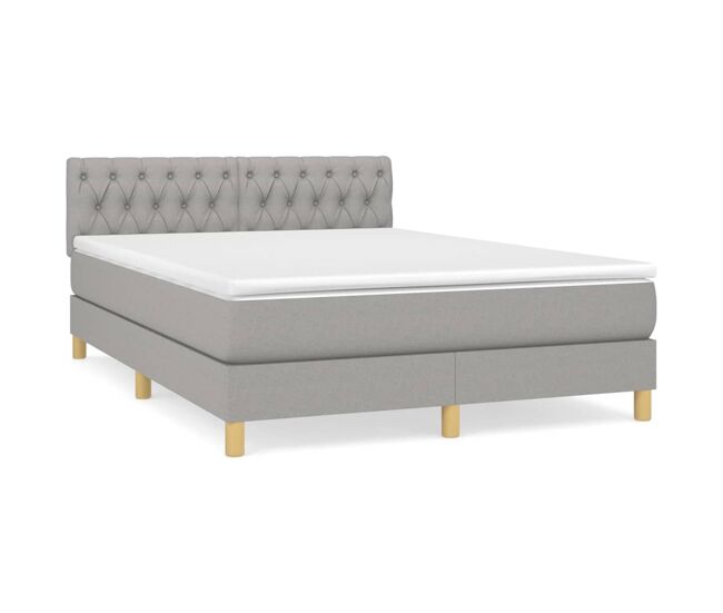 Cama box spring con colchón tela gris claro 140x190 cm diseño de botones