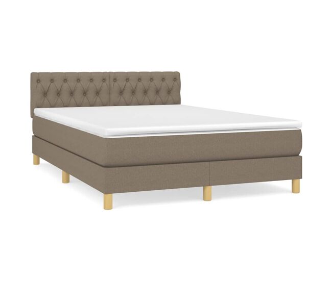 Cama box spring con colchón tela gris taupe 140x200 cm diseño de botones