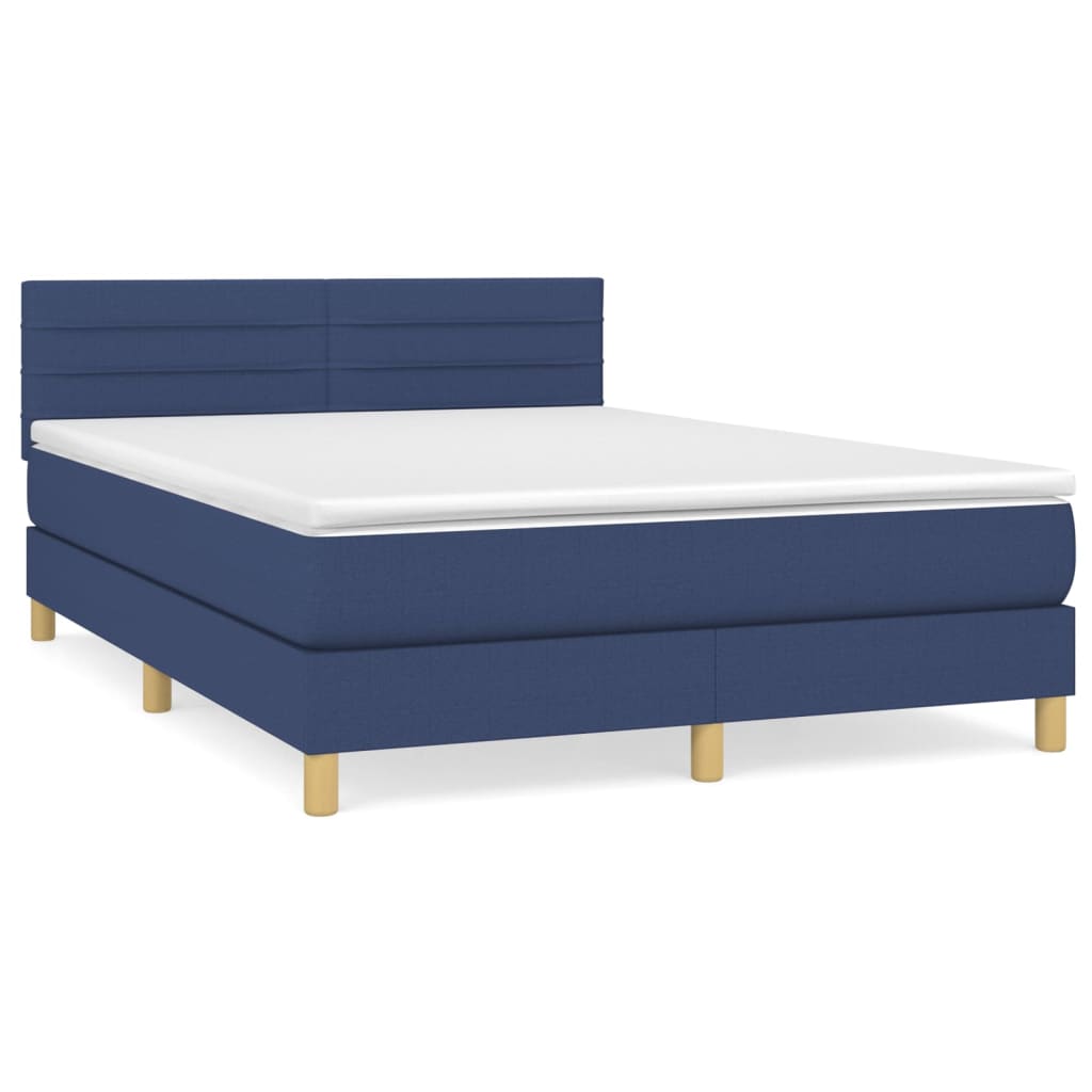 cama box spring con colchon tela azul 140x200 cm rayas horizontales