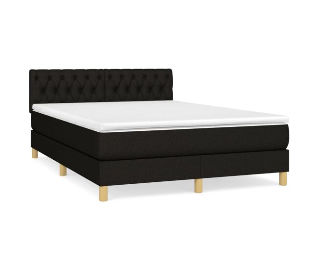 Cama box spring con colchón tela negro 140x190 cm diseño de botones