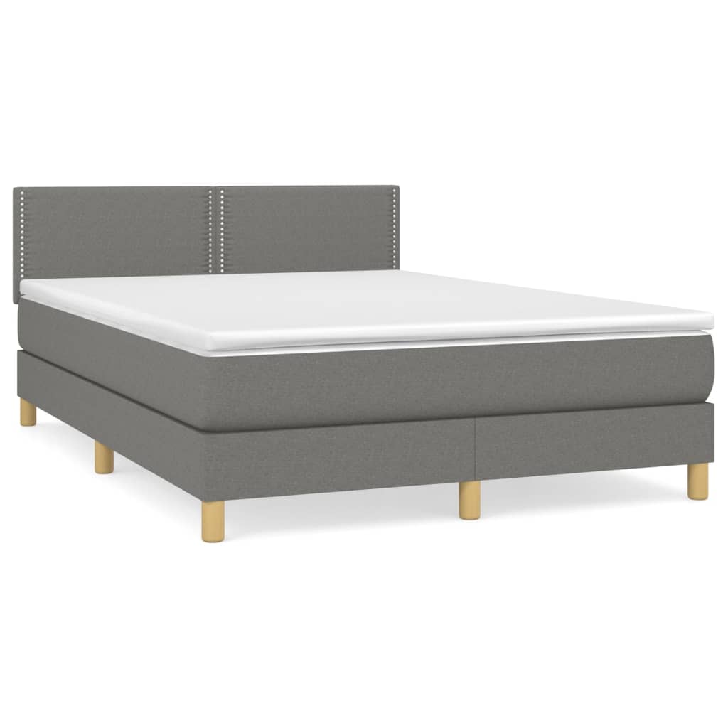 Cama box spring con colchón tela gris oscuro 140x190 cm liso con clavos