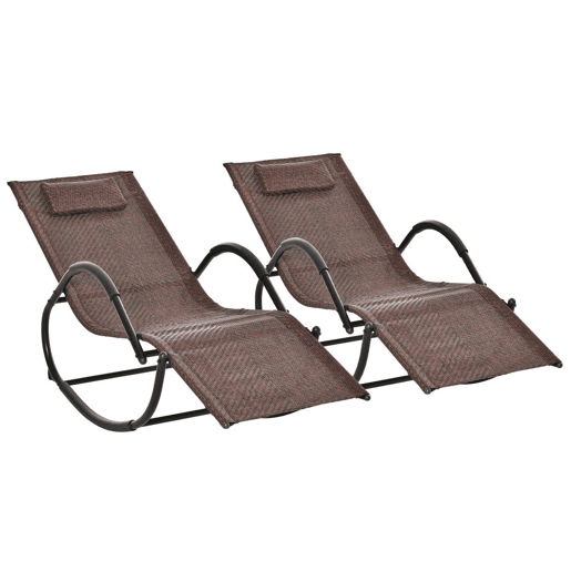 Outsunny Conjunto de 2 Espreguiçadeiras de Balanço para Exterior com Apoio de Braço Apoio de Cabeça e Efeito de Vime Carga 160 kg para Jardim Terraço 160x61x79 cm Marrom