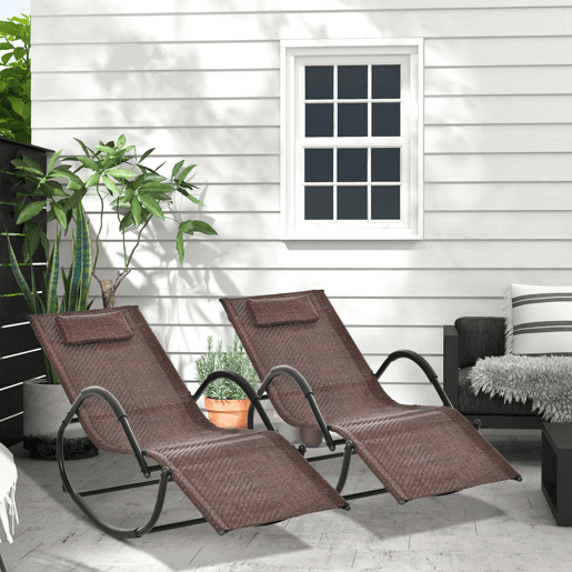 Outsunny Conjunto de 2 Espreguiçadeiras de Balanço para Exterior com Apoio de Braço Apoio de Cabeça e Efeito de Vime Carga 160 kg para Jardim Terraço 160x61x79 cm Marrom