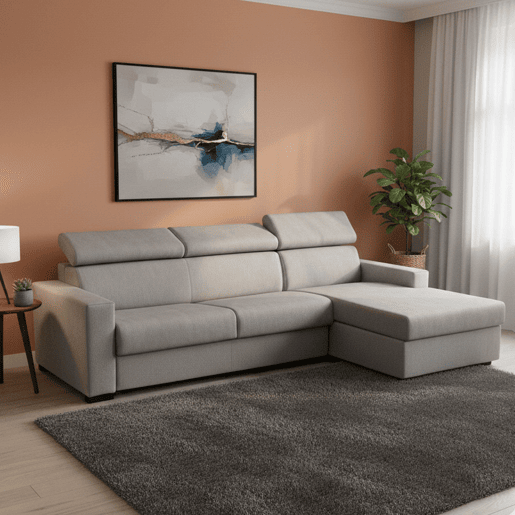 Sofá cama com península de tecido Sofá cama com península de tecido