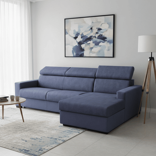 Sofá cama com península de tecido