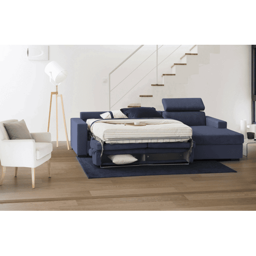 Sofá cama com península de tecido