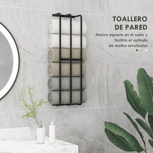 HOMCOM Toalheiro de Casa de Banho Toalheiro de Parede com 3 Barras e Estrutura de Metal Suporte para Toalhas 21x12x74 cm Preto