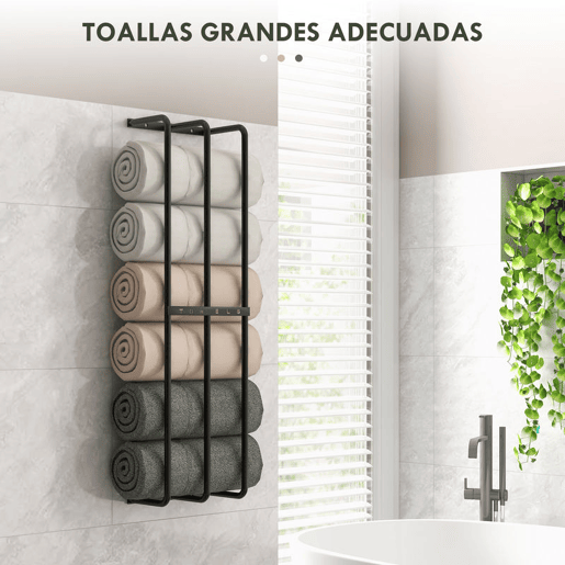 HOMCOM Toalheiro de Casa de Banho Toalheiro de Parede com 3 Barras e Estrutura de Metal Suporte para Toalhas 21x12x74 cm Preto