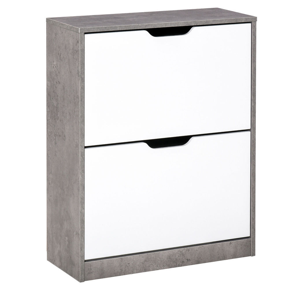 Homcom zapatero estrecho, 2 puertas abatibles, zapatero entrada recibidor para 8 pares de zapatos, para pasillo, espacios reducidos, 62,5x26x81 cm, gris y blanco