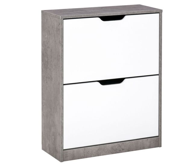 Homcom zapatero estrecho, 2 puertas abatibles, zapatero entrada recibidor para 8 pares de zapatos, para pasillo, espacios reducidos, 62,5x26x81 cm, gris y blanco