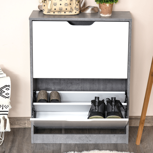 HOMCOM Sapateira Moderna Móvel Sapateira de Entrada com 2 Prateleiras Abatíveis para 8 Pares de Sapatos Sapateira Estreita para Corredor Entrada 62,5x26x81 cm Cinza