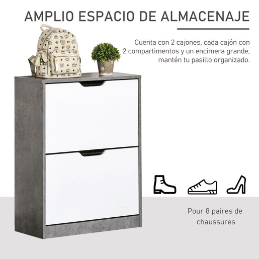 HOMCOM Sapateira Moderna Móvel Sapateira de Entrada com 2 Prateleiras Abatíveis para 8 Pares de Sapatos Sapateira Estreita para Corredor Entrada 62,5x26x81 cm Cinza