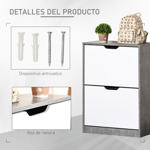 HOMCOM Sapateira Moderna Móvel Sapateira de Entrada com 2 Prateleiras Abatíveis para 8 Pares de Sapatos Sapateira Estreita para Corredor Entrada 62,5x26x81 cm Cinza