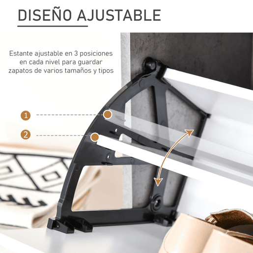 HOMCOM Sapateira Moderna Móvel Sapateira de Entrada com 2 Prateleiras Abatíveis para 8 Pares de Sapatos Sapateira Estreita para Corredor Entrada 62,5x26x81 cm Cinza