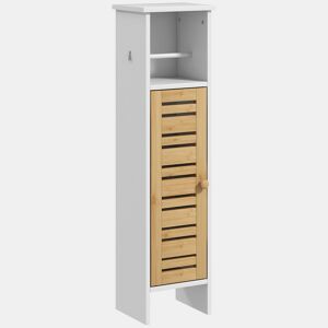 HOMCOM Coluna Casa de Banho Moderna Móvel Auxiliar Casa de Banho com Suporte para Papel Higiénico Prateleiras Ajustáveis e Porta de Bambu Anti-Tombo 21x17x78 cm Branco e Madeira