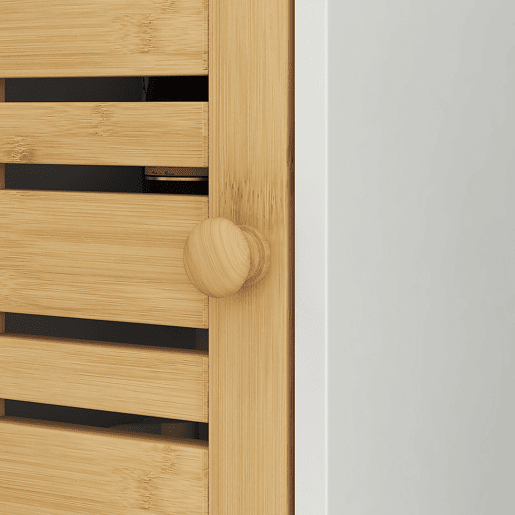 HOMCOM Coluna Casa de Banho Moderna Móvel Auxiliar Casa de Banho com Suporte para Papel Higiénico Prateleiras Ajustáveis e Porta de Bambu Anti-Tombo 21x17x78 cm Branco e Madeira