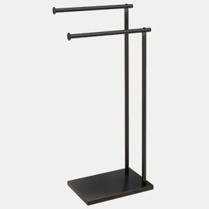 HOMCOM Toalheiro de Pé de 2 Níveis Toalheiro Casa de Banho com 2 Barras e Estrutura de Metal Toalheiro Moderno em Forma de L 35,5x20x78 cm Preto