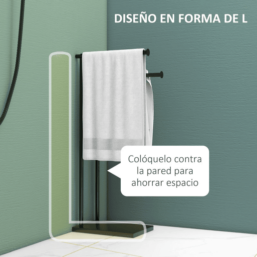 HOMCOM Toalheiro de Pé de 2 Níveis Toalheiro Casa de Banho com 2 Barras e Estrutura de Metal Toalheiro Moderno em Forma de L 35,5x20x78 cm Preto