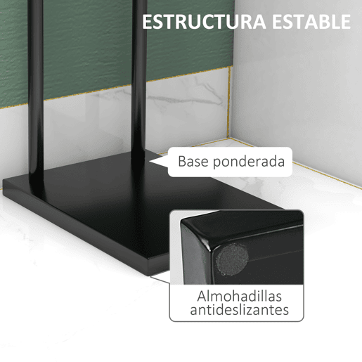 HOMCOM Toalheiro de Pé de 2 Níveis Toalheiro Casa de Banho com 2 Barras e Estrutura de Metal Toalheiro Moderno em Forma de L 35,5x20x78 cm Preto