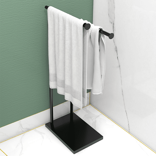 HOMCOM Toalheiro de Pé de 2 Níveis Toalheiro Casa de Banho com 2 Barras e Estrutura de Metal Toalheiro Moderno em Forma de L 35,5x20x78 cm Preto
