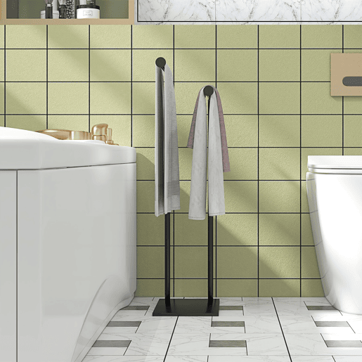 HOMCOM Toalheiro de Pé de 2 Níveis Toalheiro Casa de Banho com 2 Barras e Estrutura de Metal Toalheiro Moderno em Forma de L 35,5x20x78 cm Preto