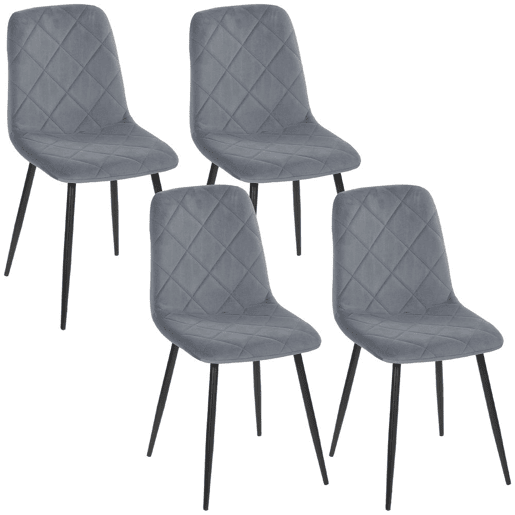 HOMCOM Conjunto de 4 Cadeiras de Jantar Modernas Cadeiras de Cozinha Estofadas em Veludo com Pés de Aço para Sala de Estar 45x54x87 cm Cinza